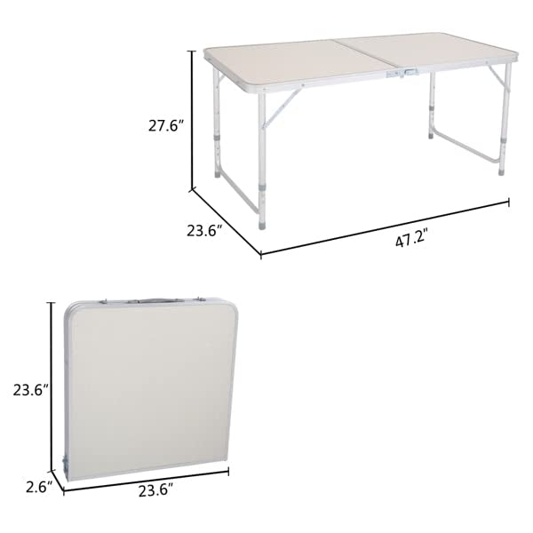 Aluminum Portable Folding Table 4 Foot White Adjustable Height V7482