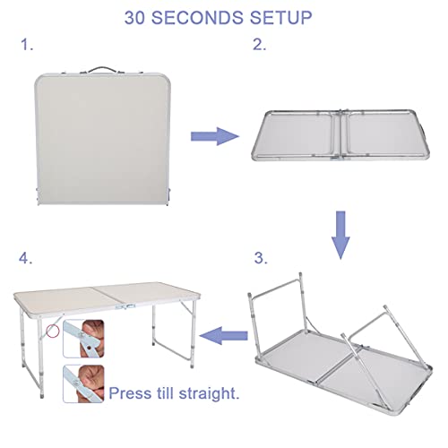 Aluminum Portable Folding Table 4 Foot White Adjustable Height V7482