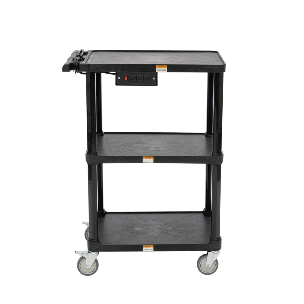 3-Shelf Mobile Utility Cart with 3 Outlets and 8' Cord, Black N92033