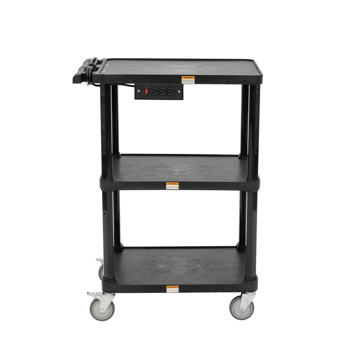 3-Shelf Mobile Utility Cart with 3 Outlets and 8' Cord, Black N92033