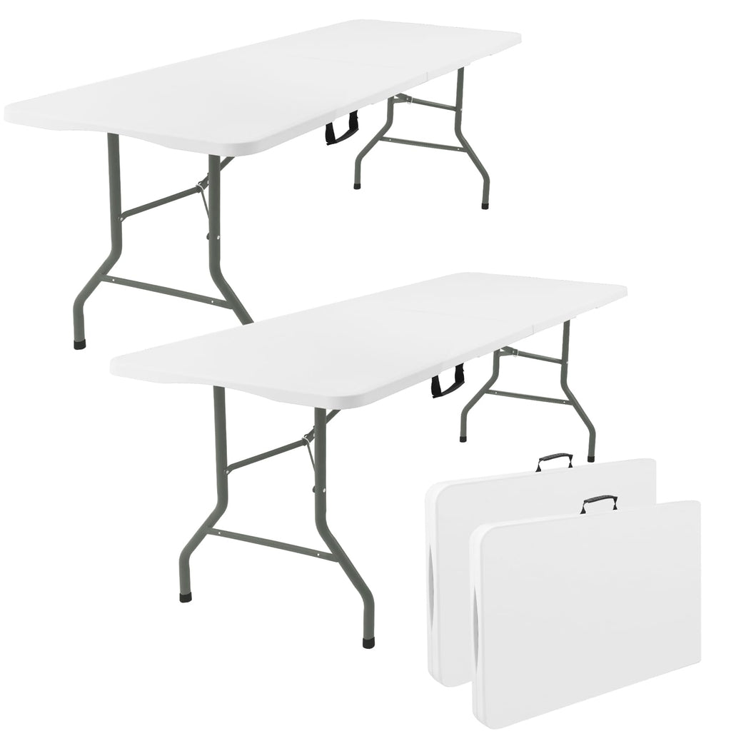 2 Pack 6 Feet Portable Folding Table White Plastic Q736