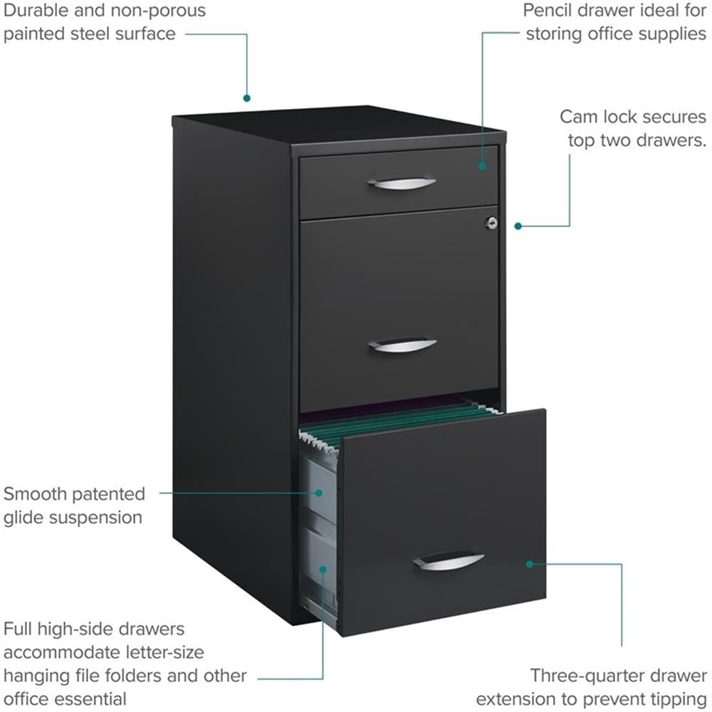 3 Drawer Charcoal Metal Filing Cabinet O93752