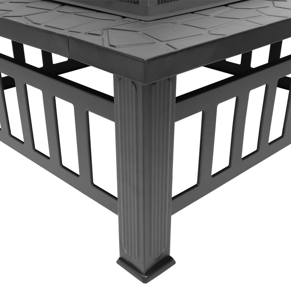 Portable Iron Wood Burning Fire Pit with Mesh Screen Lid U82986