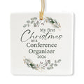 Ceramic 3-inch Square-Shaped Botanical Wreath Ornament C36306