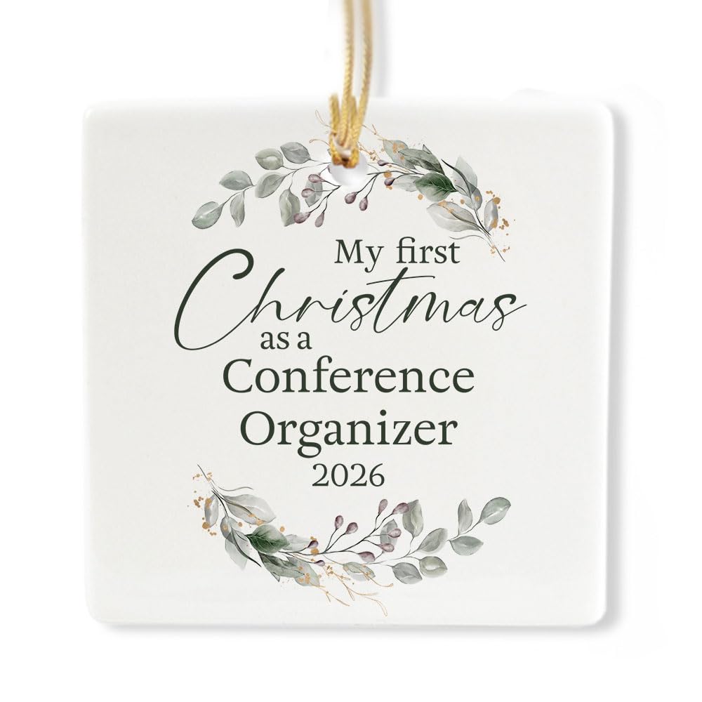 Ceramic 3-inch Square-Shaped Botanical Wreath Ornament C36306