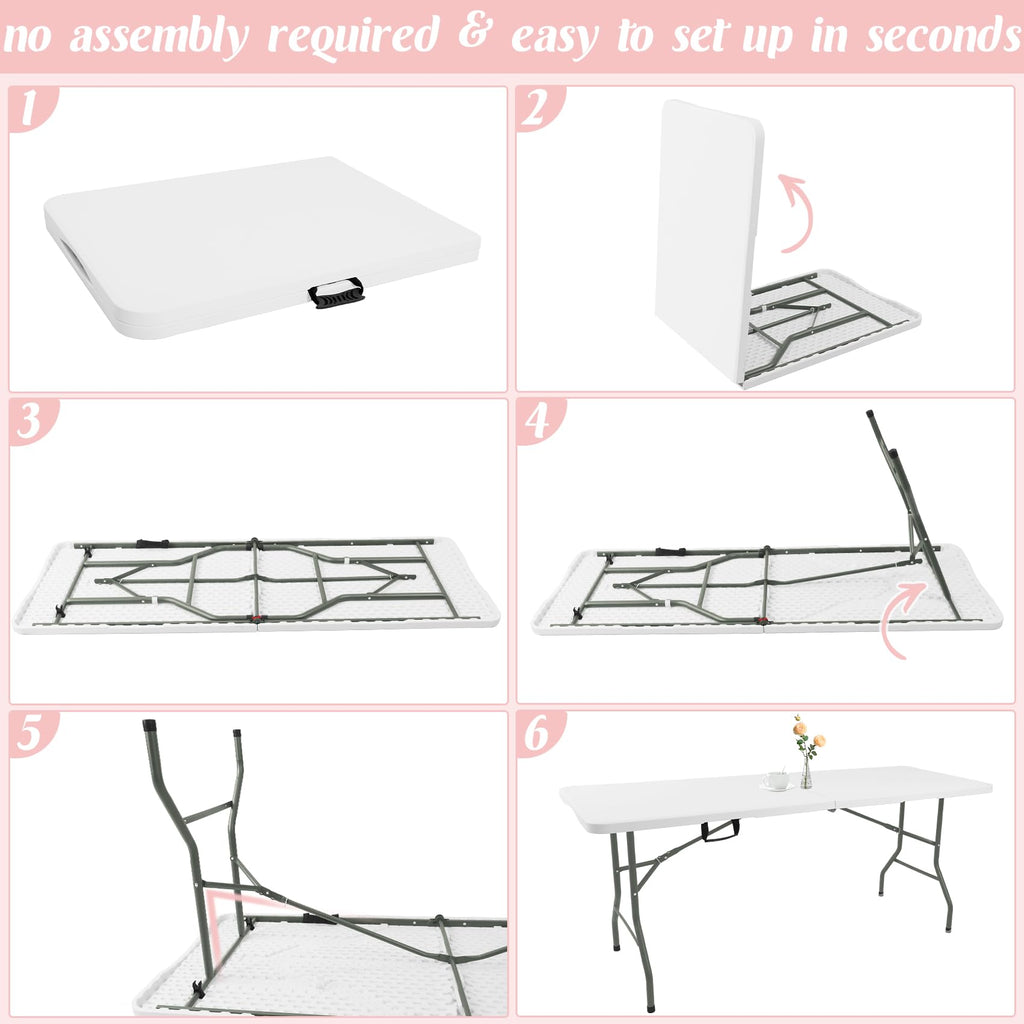 2 Pack 6 Feet Portable Folding Table White Plastic Q736