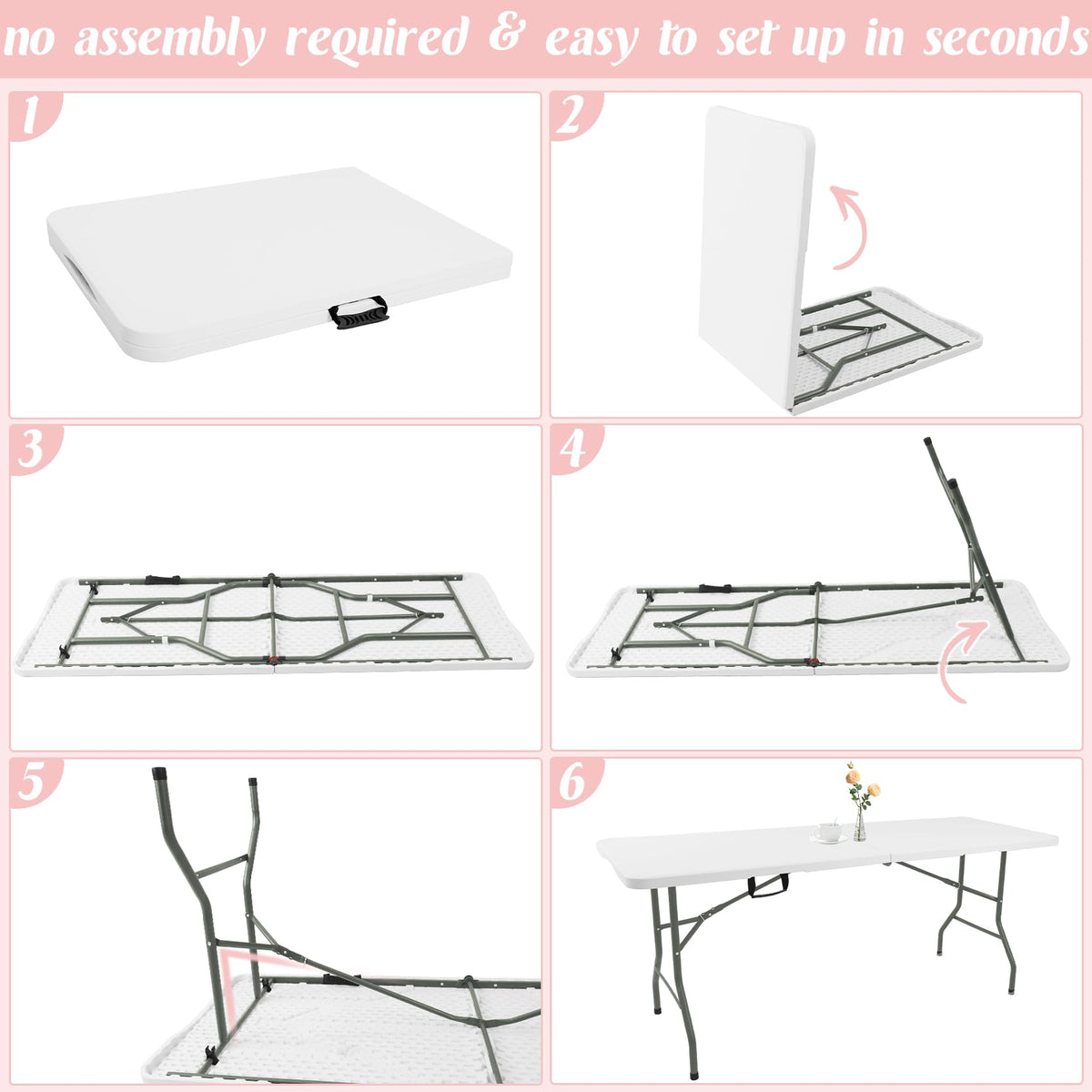 2 Pack 6 Feet Portable Folding Table White Plastic Q736