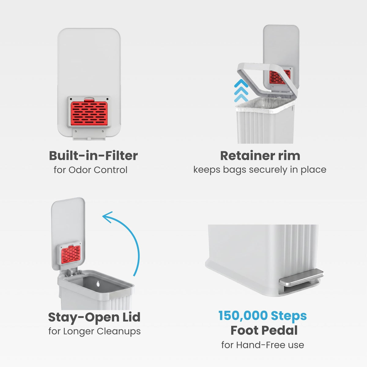 50 L Slim Step Pedal Kitchen Trash Can with Odor Filter I593