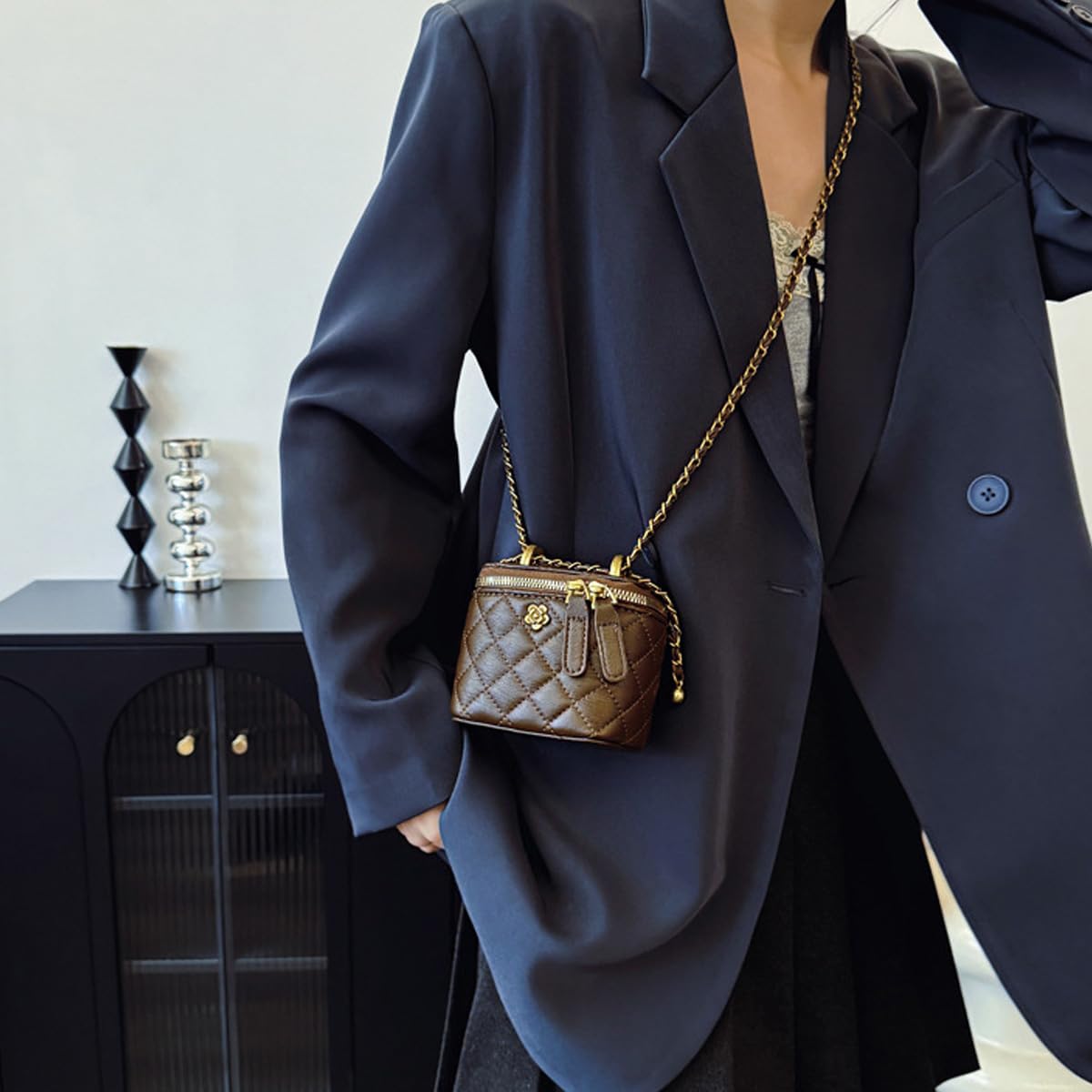 Quilted Leather Crossbody Bag with Chain Strap G13878