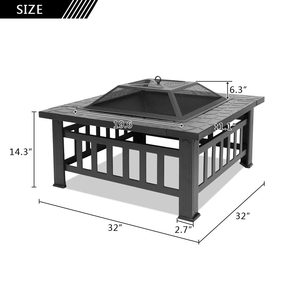 Portable Iron Wood Burning Fire Pit with Mesh Screen Lid U82986