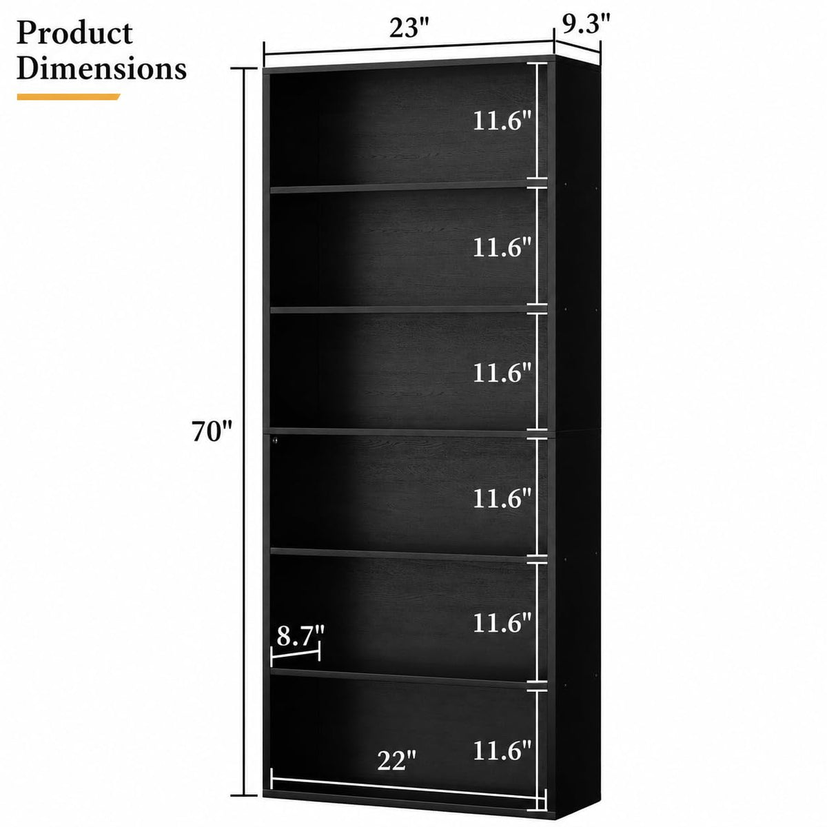 Black 6 Tier 71 Inch Bookshelf S310807