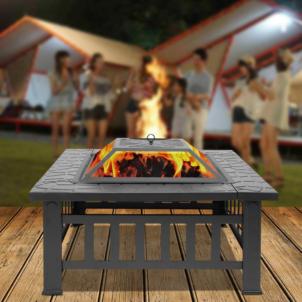 Portable Iron Wood Burning Fire Pit with Mesh Screen Lid U82986