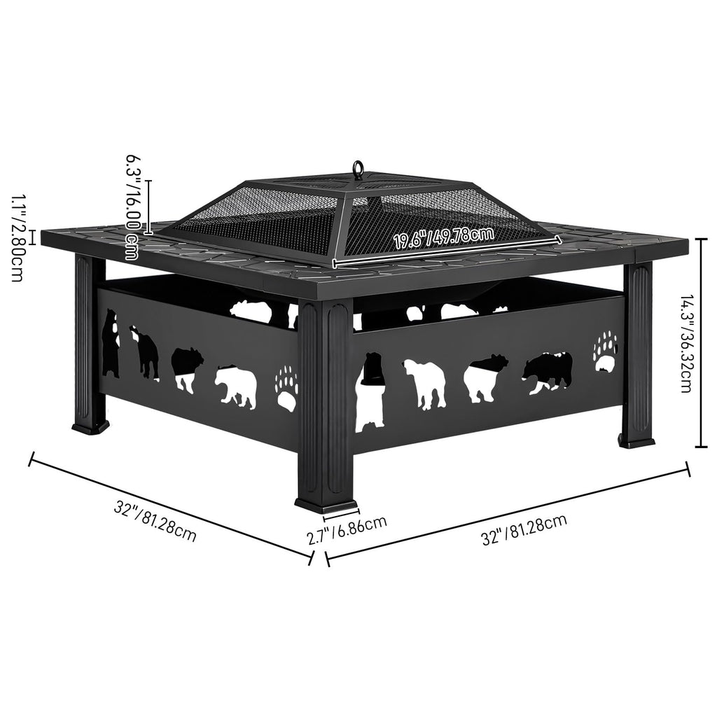 32 Inch Square Wood Burning Fire Pit Table T1745