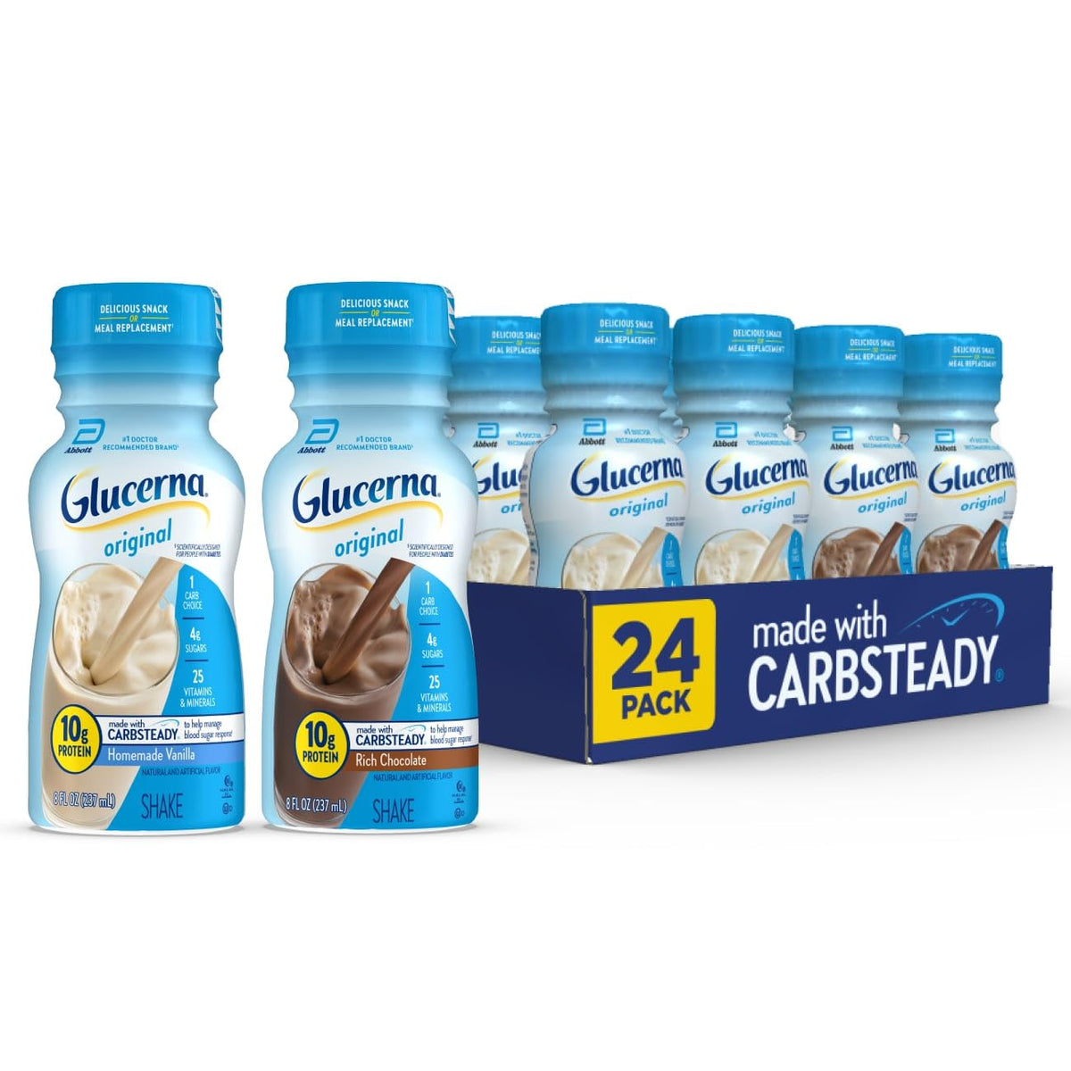 Rich Chocolate & Homemade Vanilla Diabetes Care Shake, 10g Protein, 8-fl-oz Bottle, 24 Pack K29158