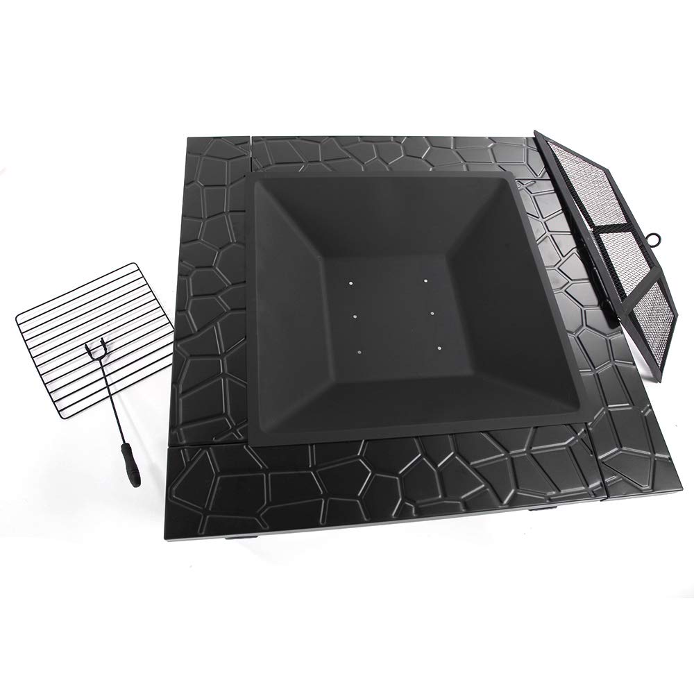 Portable Iron Wood Burning Fire Pit with Mesh Screen Lid U82986