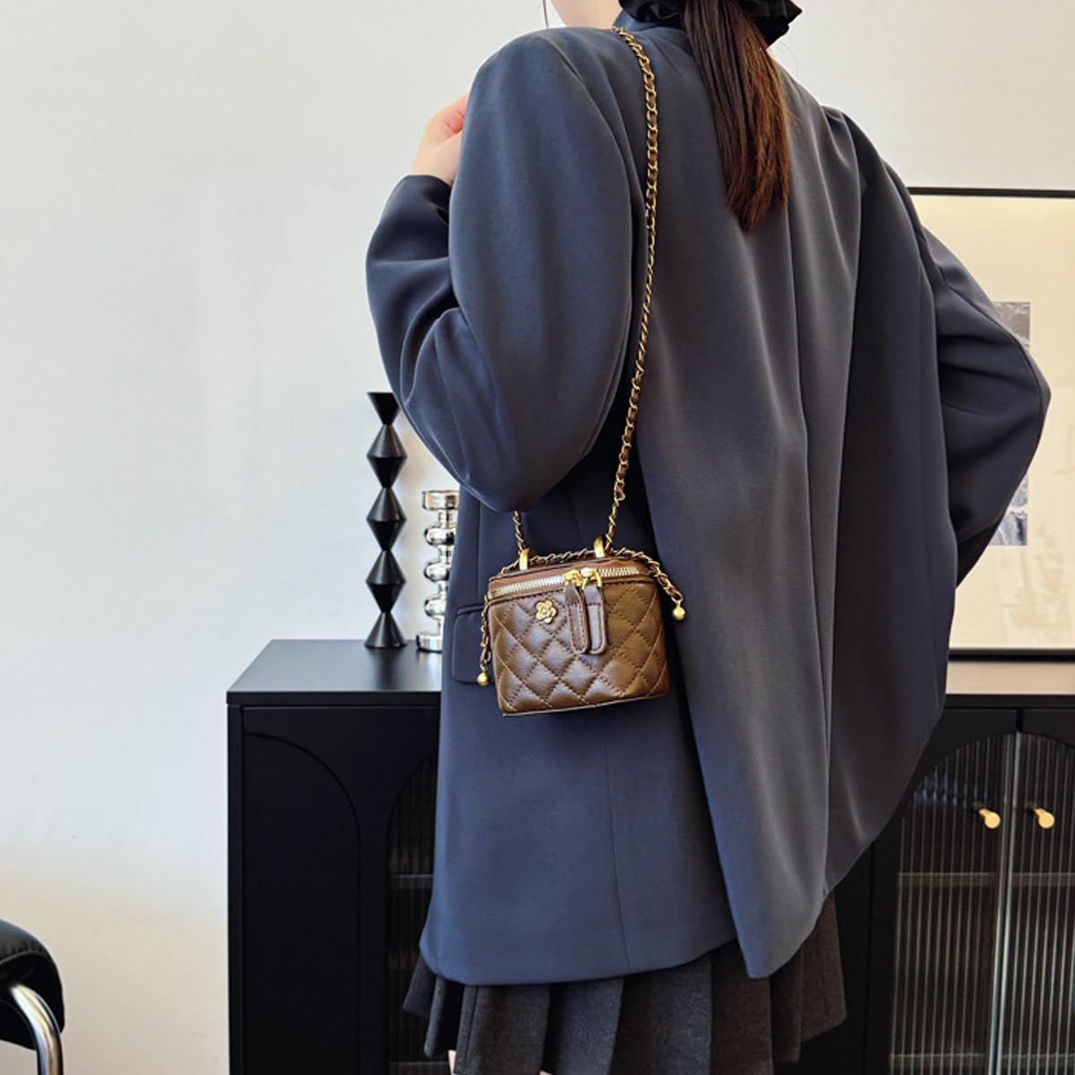 Quilted Leather Crossbody Bag with Chain Strap G13878