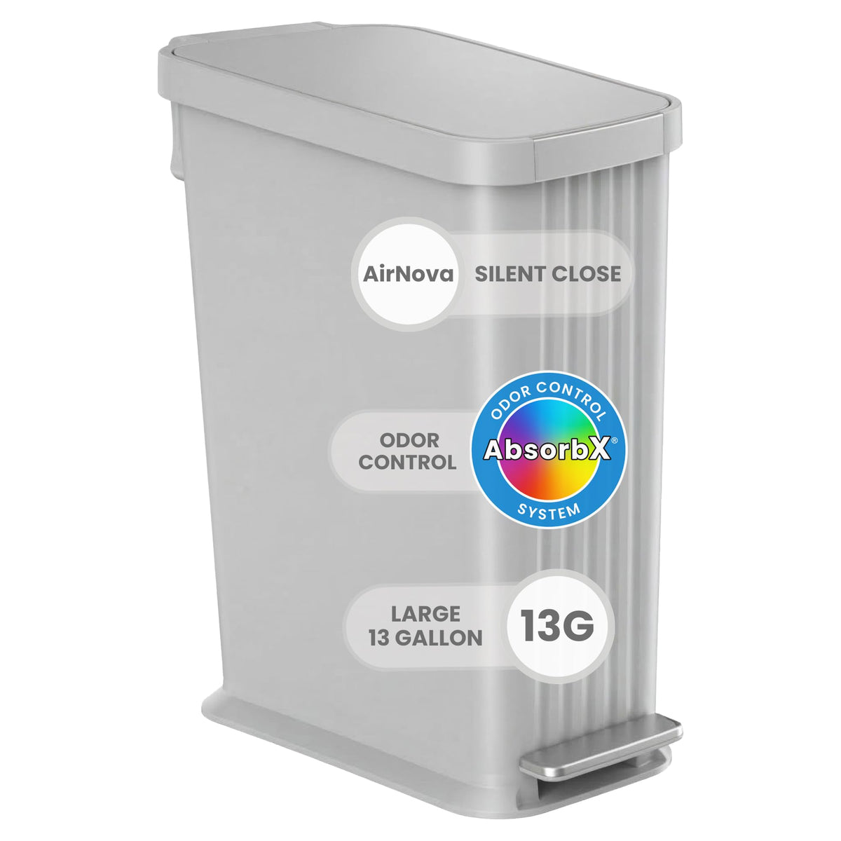 50 L Slim Step Pedal Kitchen Trash Can with Odor Filter I593