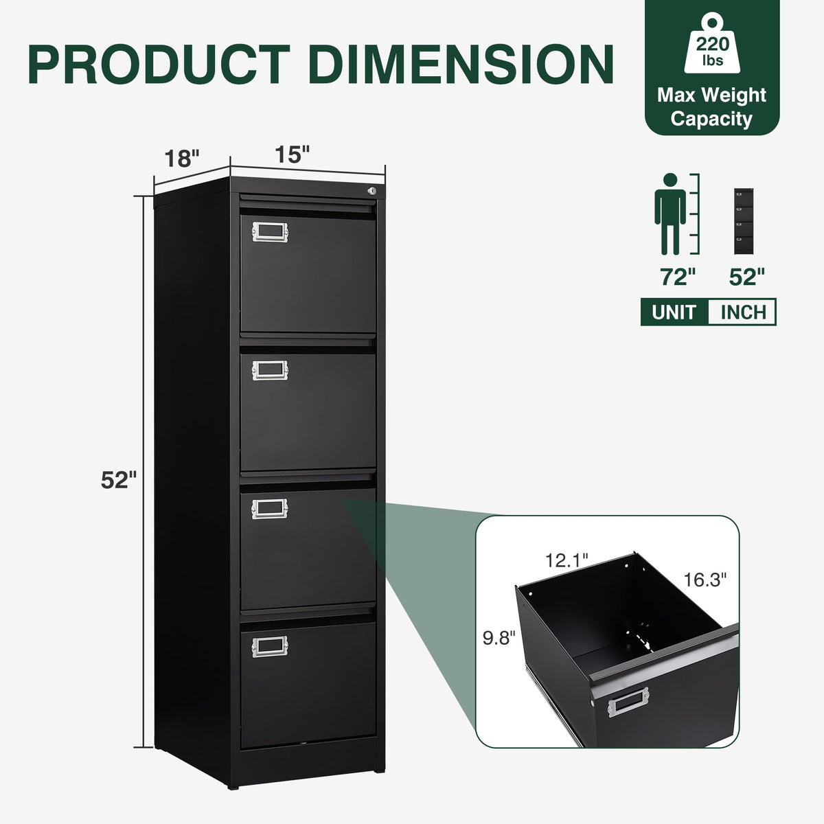 4 Drawer Metal File Cabinet with Lock K6772