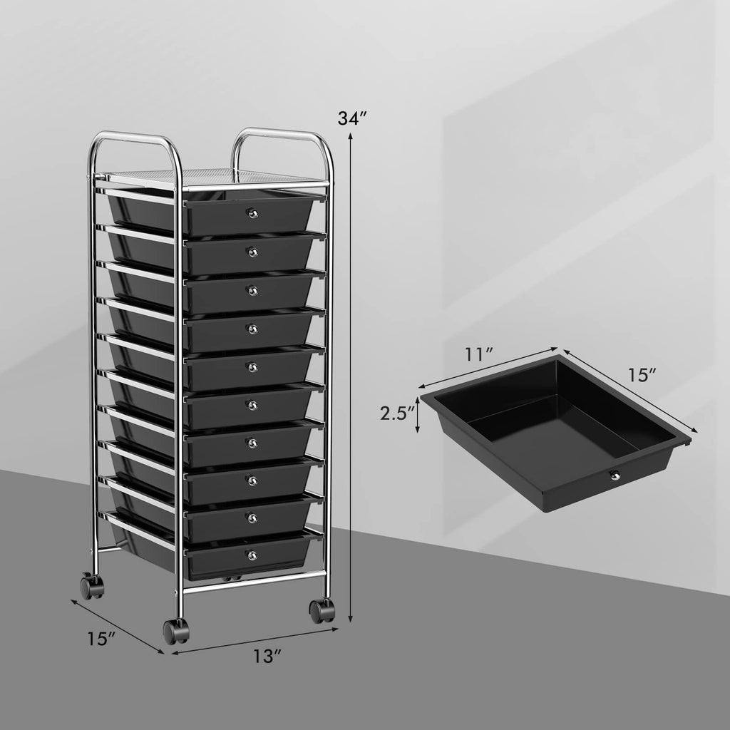 Rolling Utility Cart with 10 Drawers and Lockable Wheels Z222498