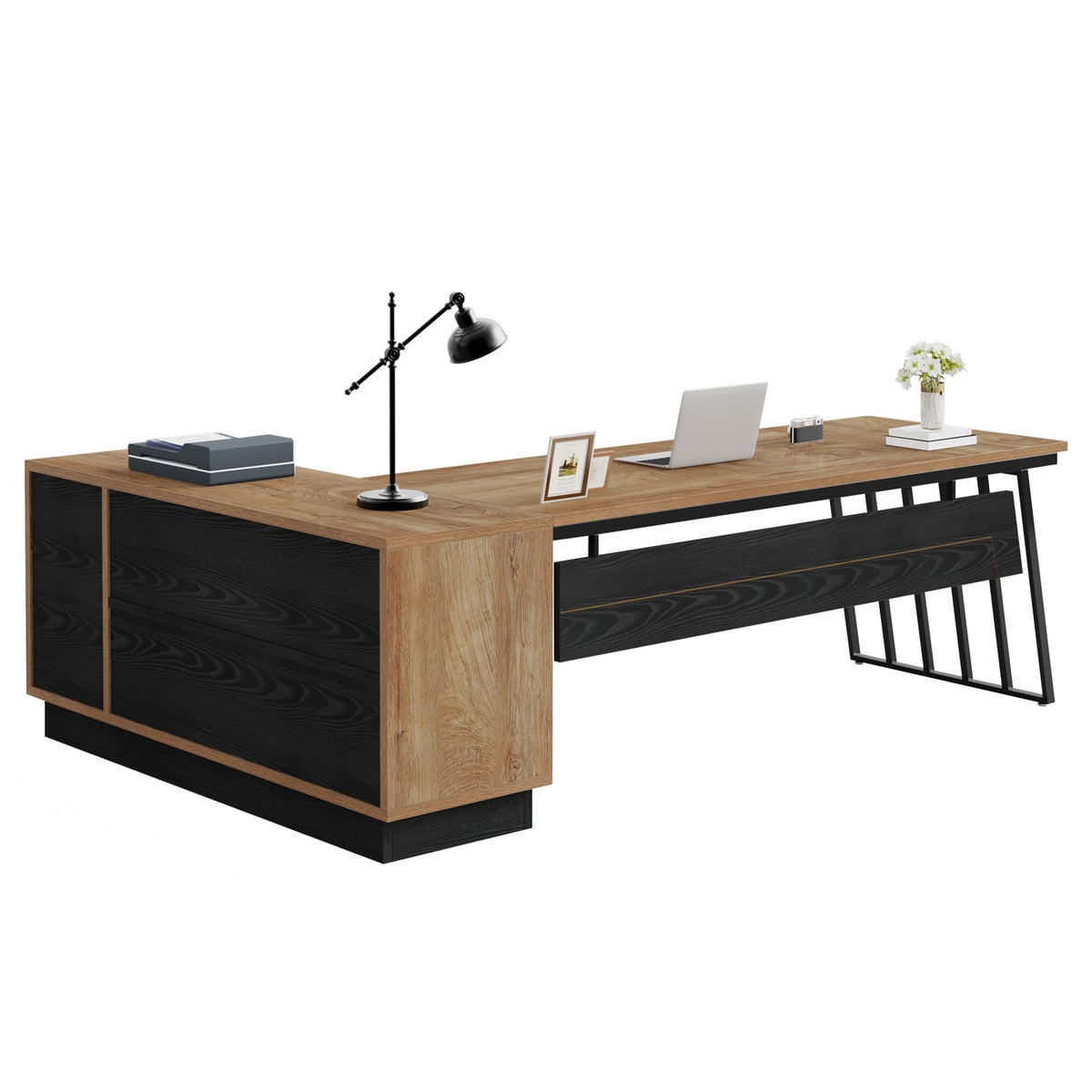 71-Inch L-Shaped Executive Desk with Cabinet Q5208