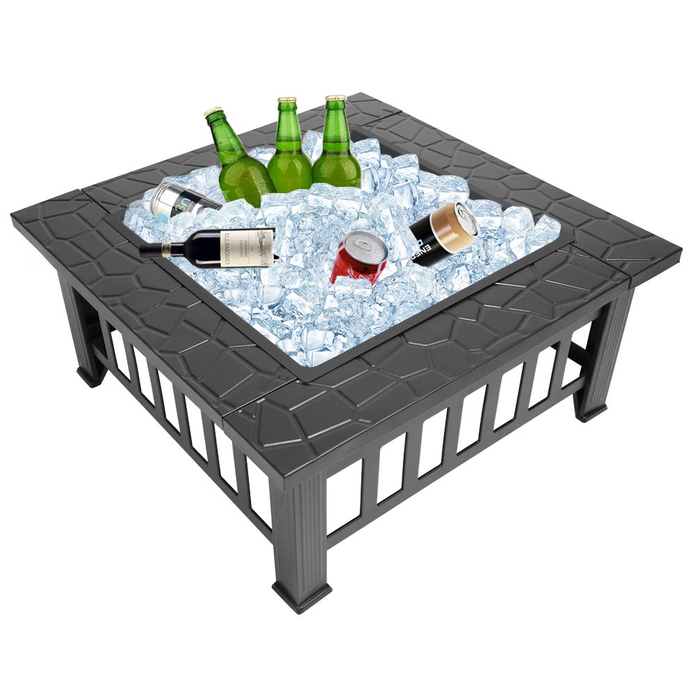 Portable Iron Wood Burning Fire Pit with Mesh Screen Lid U82986