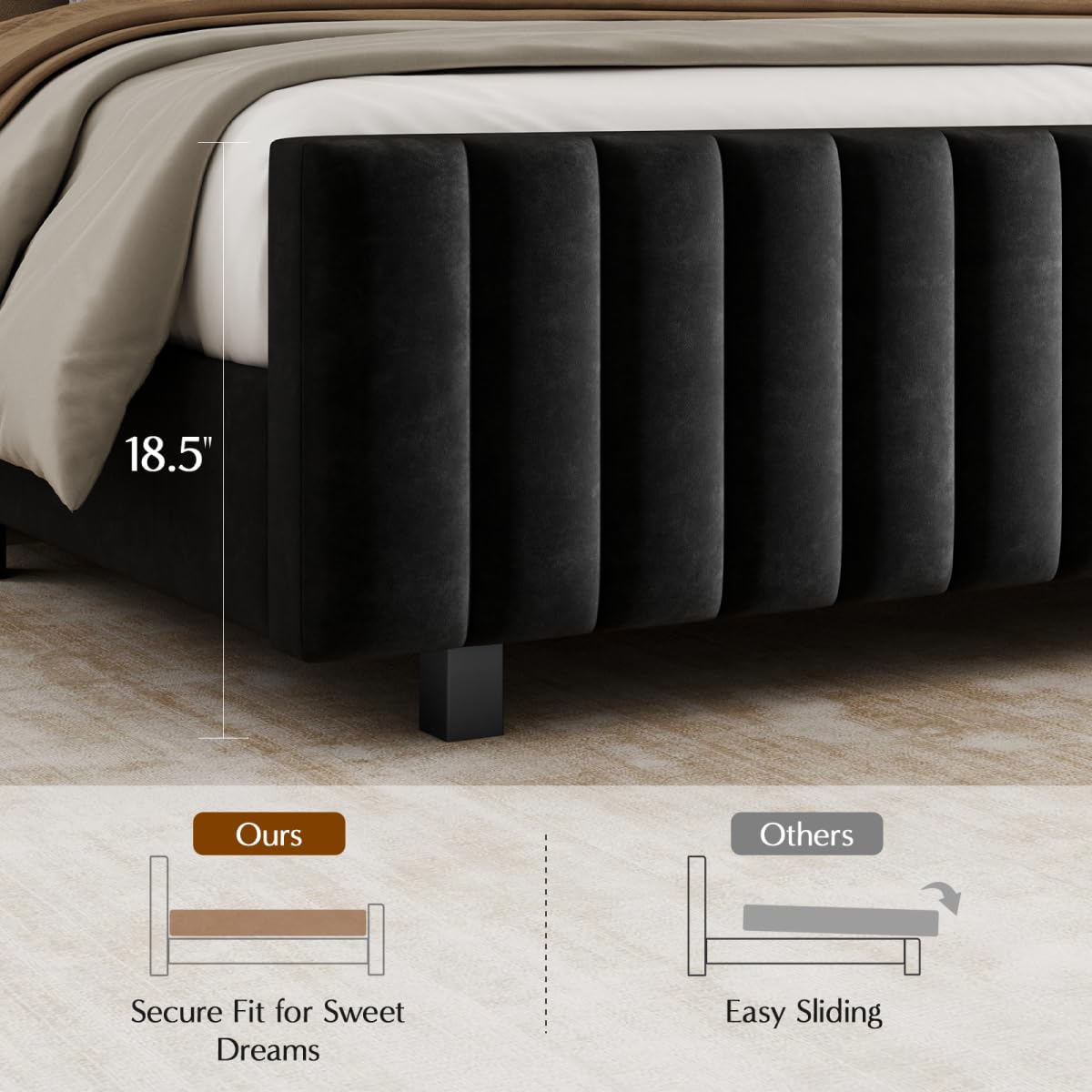 Queen Size Velvet Upholstered Platform Bed Frame with Adjustable Headboard O31425
