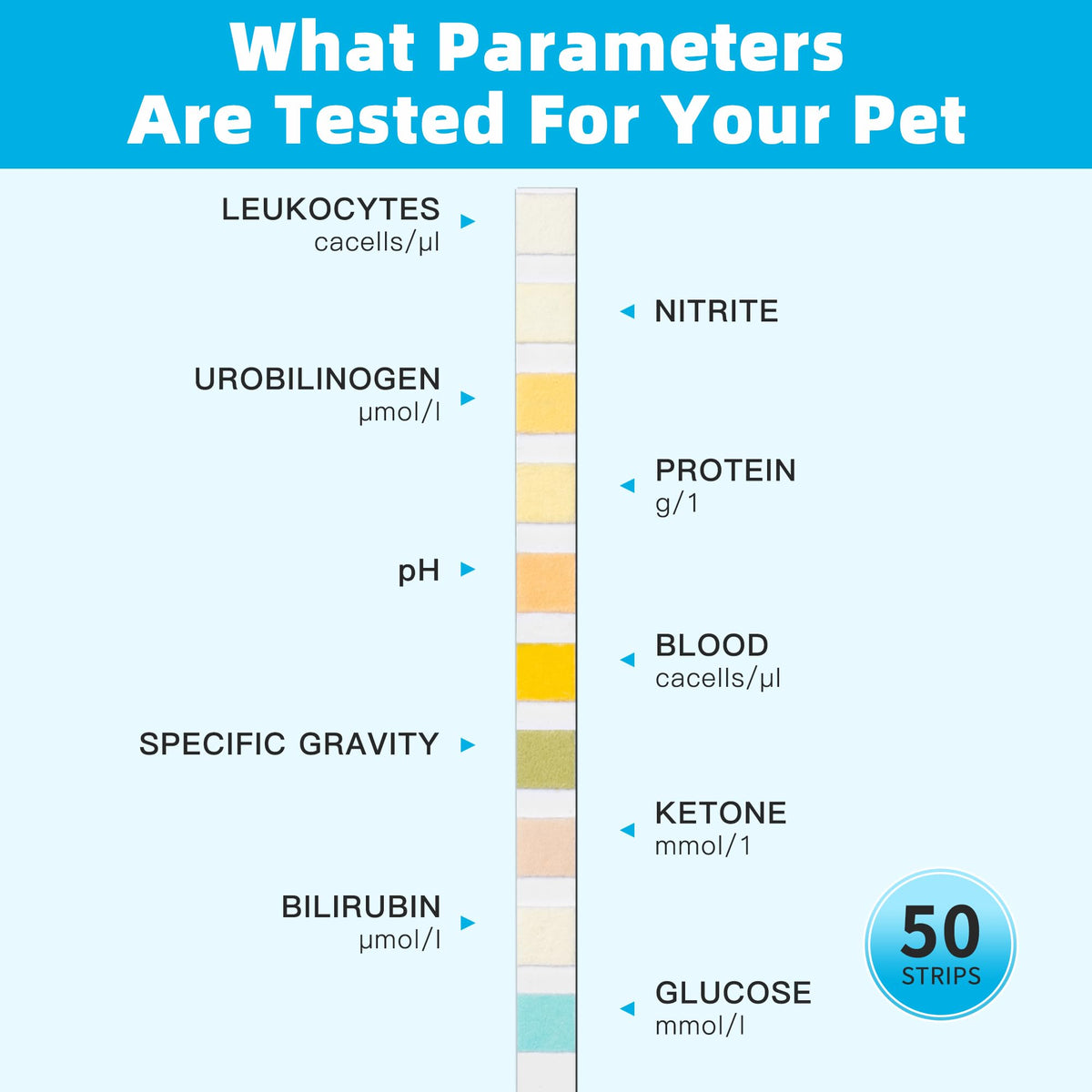 Dog UTI Test Strips 10 Parameter Urinalysis 50ct E8921