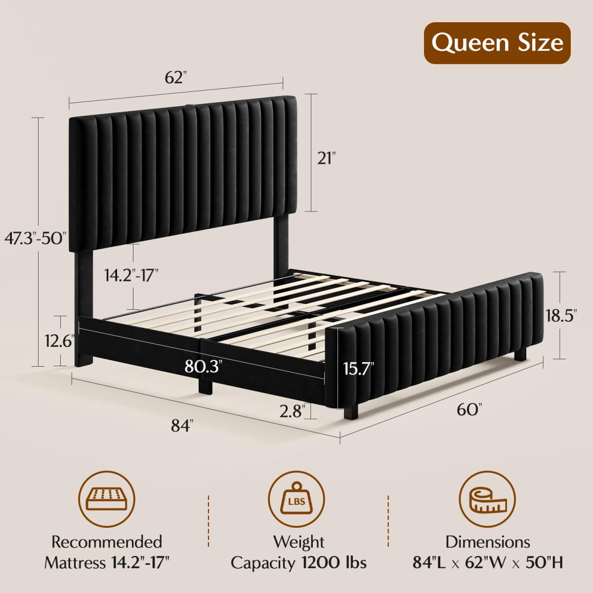 Queen Size Velvet Upholstered Platform Bed Frame with Adjustable Headboard O31425