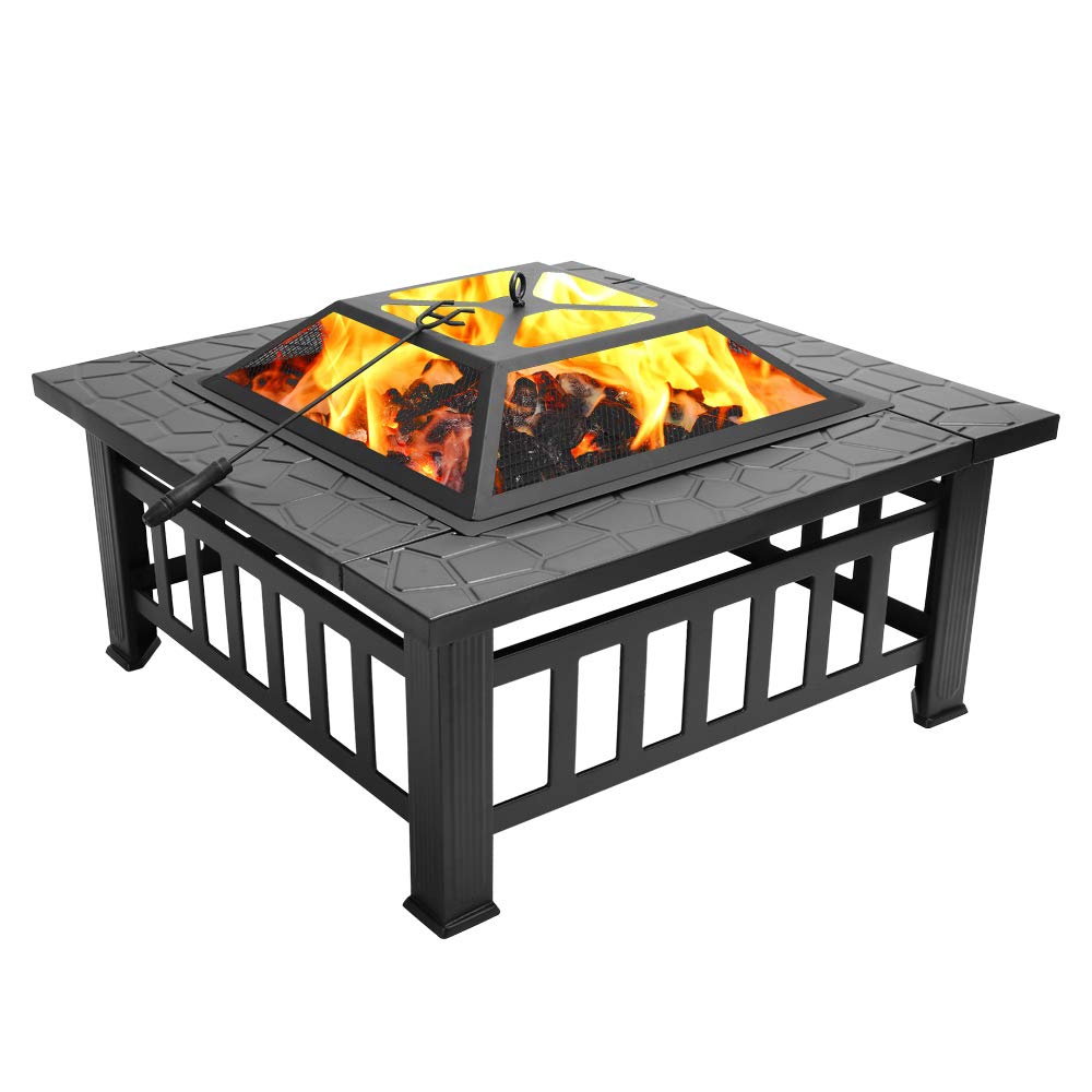 Portable Iron Wood Burning Fire Pit with Mesh Screen Lid U82986