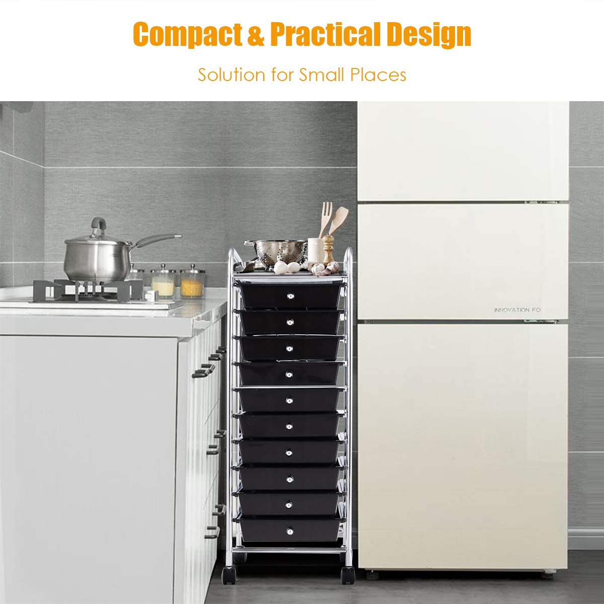 Rolling Utility Cart with 10 Drawers and Lockable Wheels Z222498