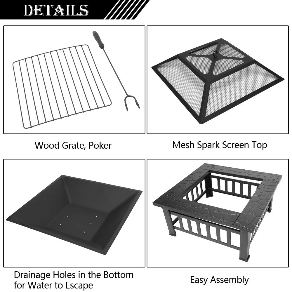 Portable Iron Wood Burning Fire Pit with Mesh Screen Lid U82986