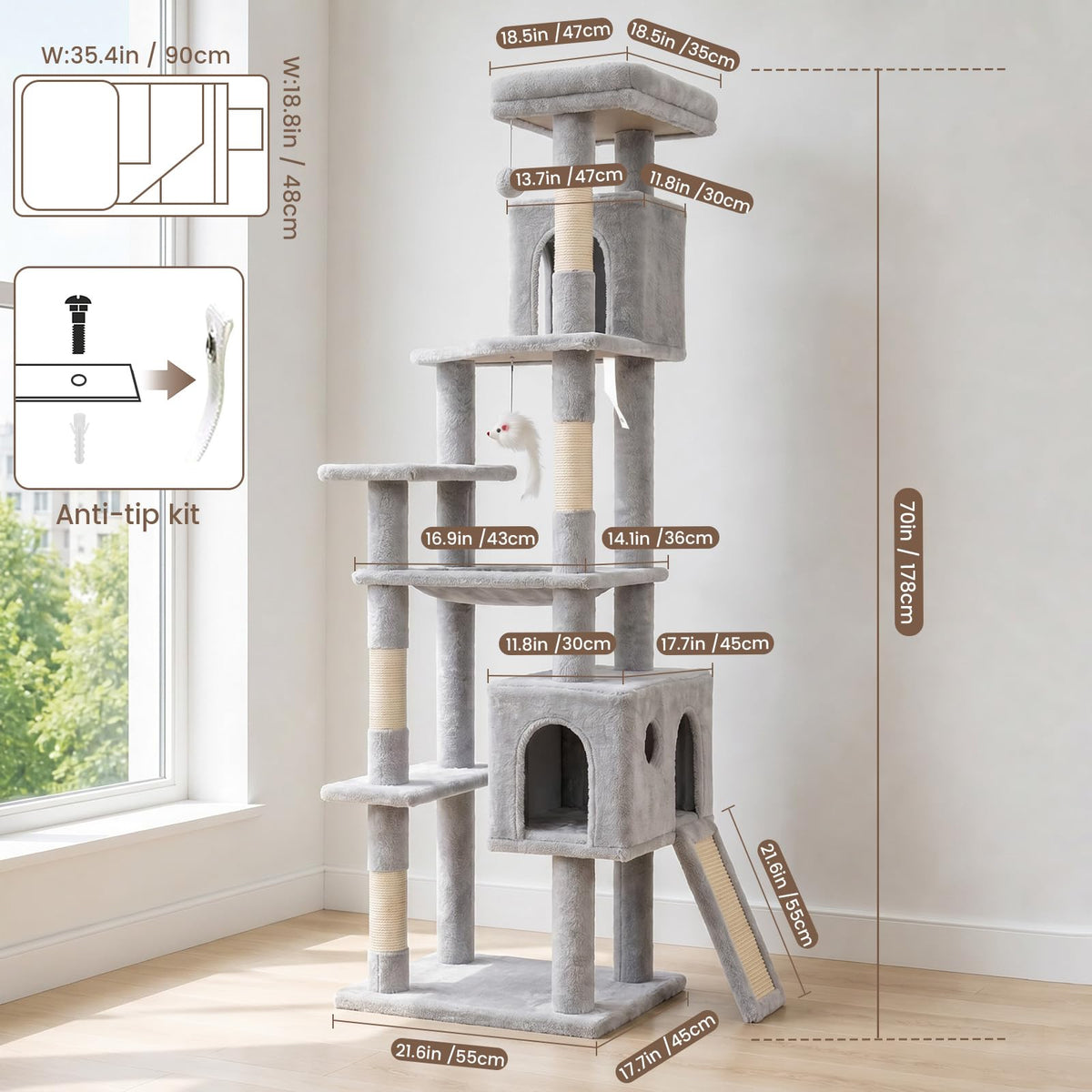 70 Inches Cat Tree with Ladder K238