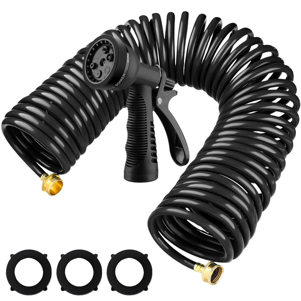 Expandable Coil Garden Hose 100 ft with Spray Nozzle M39082
