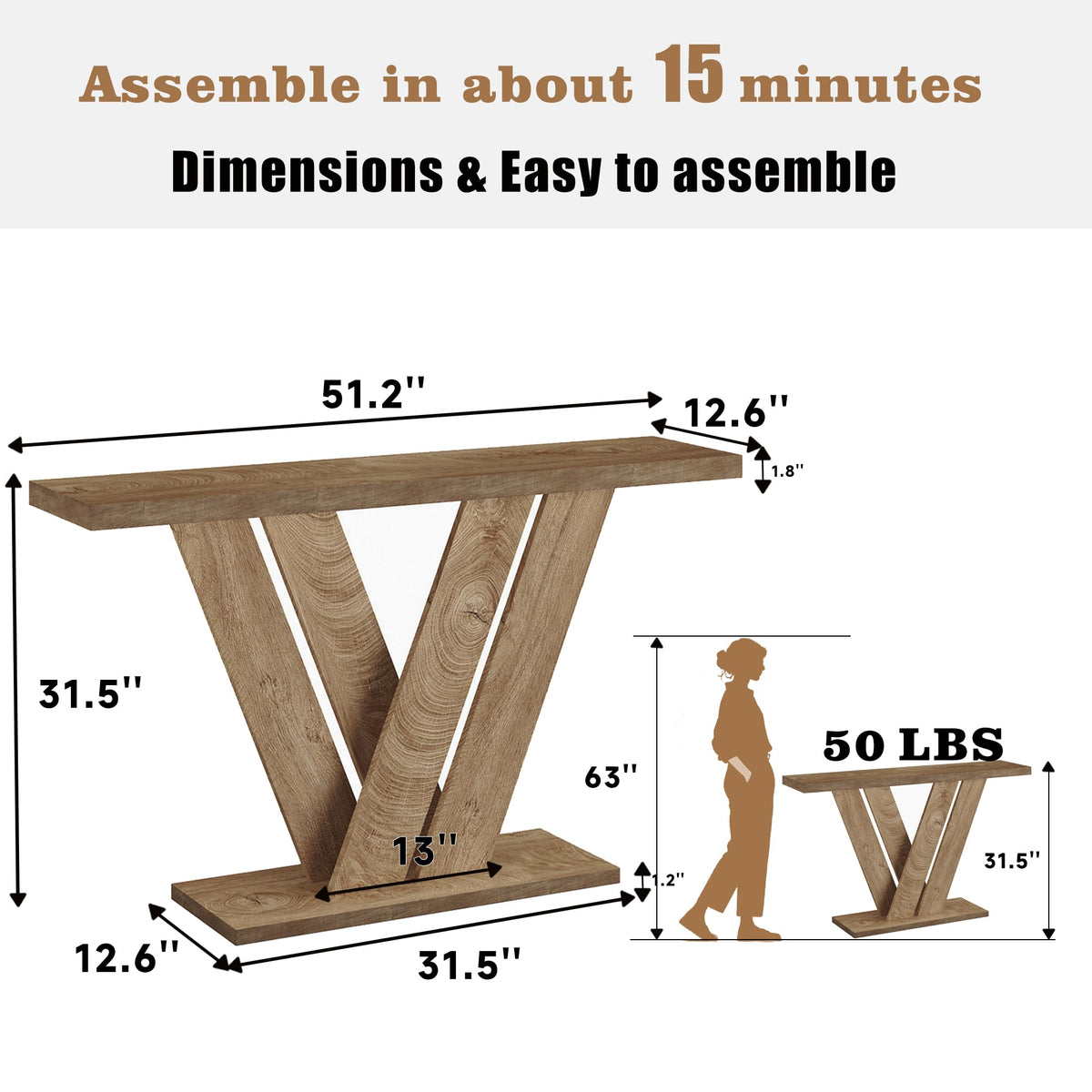 51" Wood Console Table T515