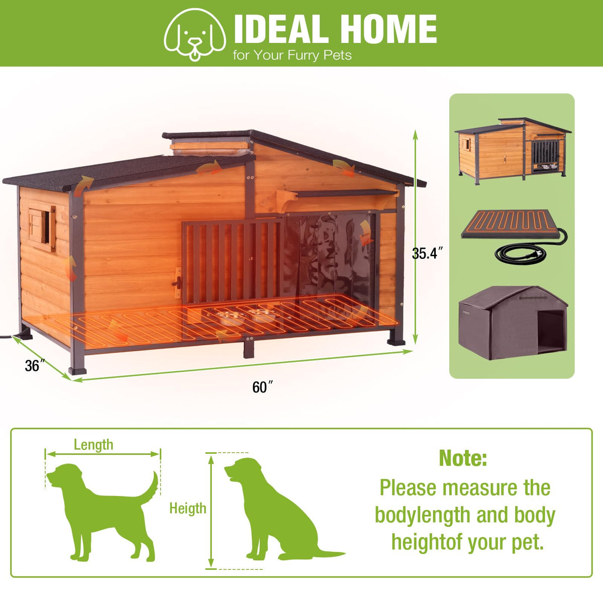 Extra Large Heated Insulated Weatherproof Dog Kennel with Heating Pad Y804852