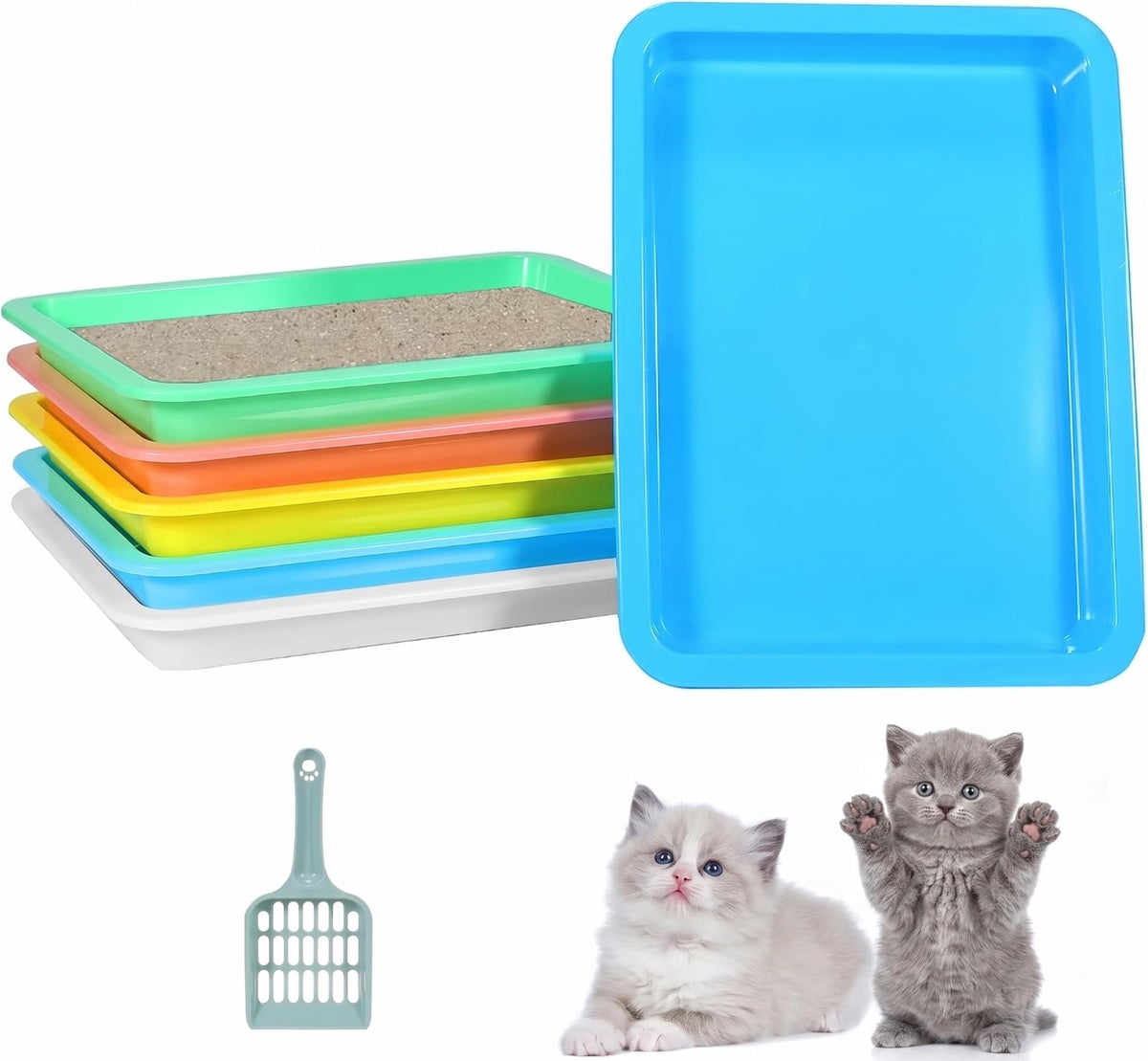 6 Pcs Low Entry Portable Litter Box with Scooper U1559