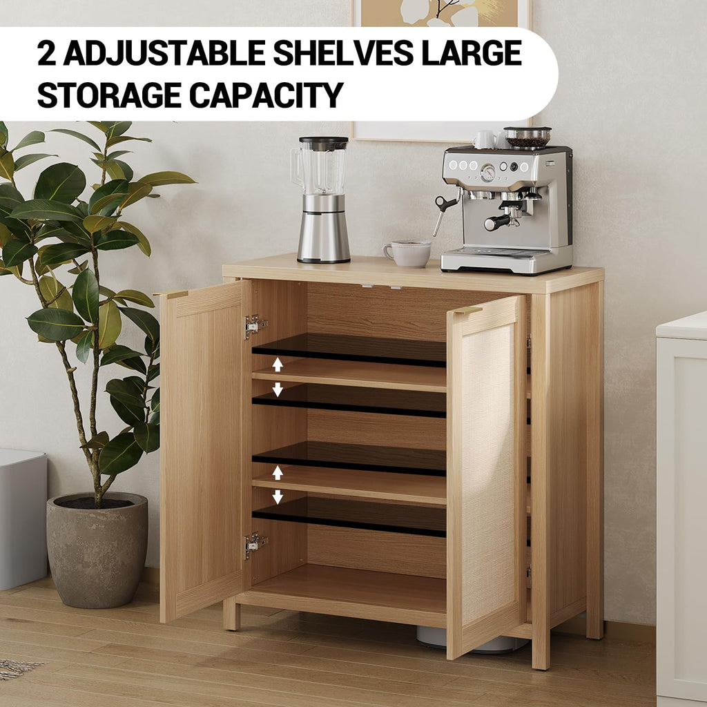Light Oak Rattan Storage Cabinet with Adjustable Shelves P139