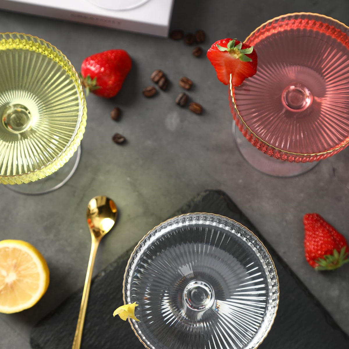 Coupe Glasses Set of 6, 10 oz Hand Blown Cocktail Glasses E814659