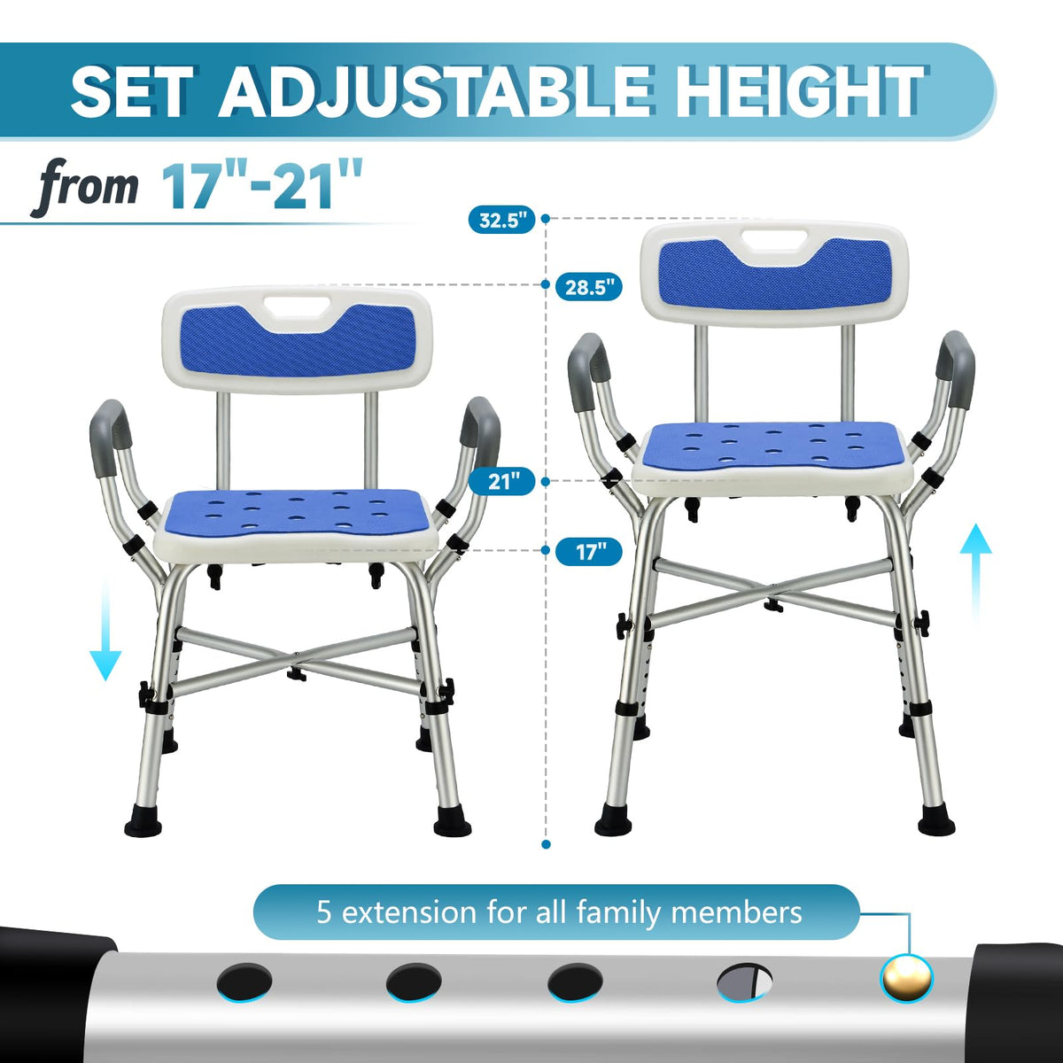 Adjustable Shower Chair with Arms and Back O236251