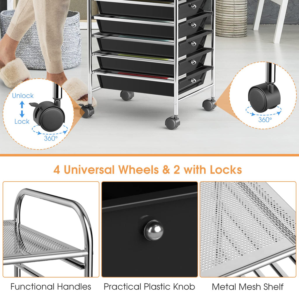 Rolling Utility Cart with 10 Drawers and Lockable Wheels Z222498