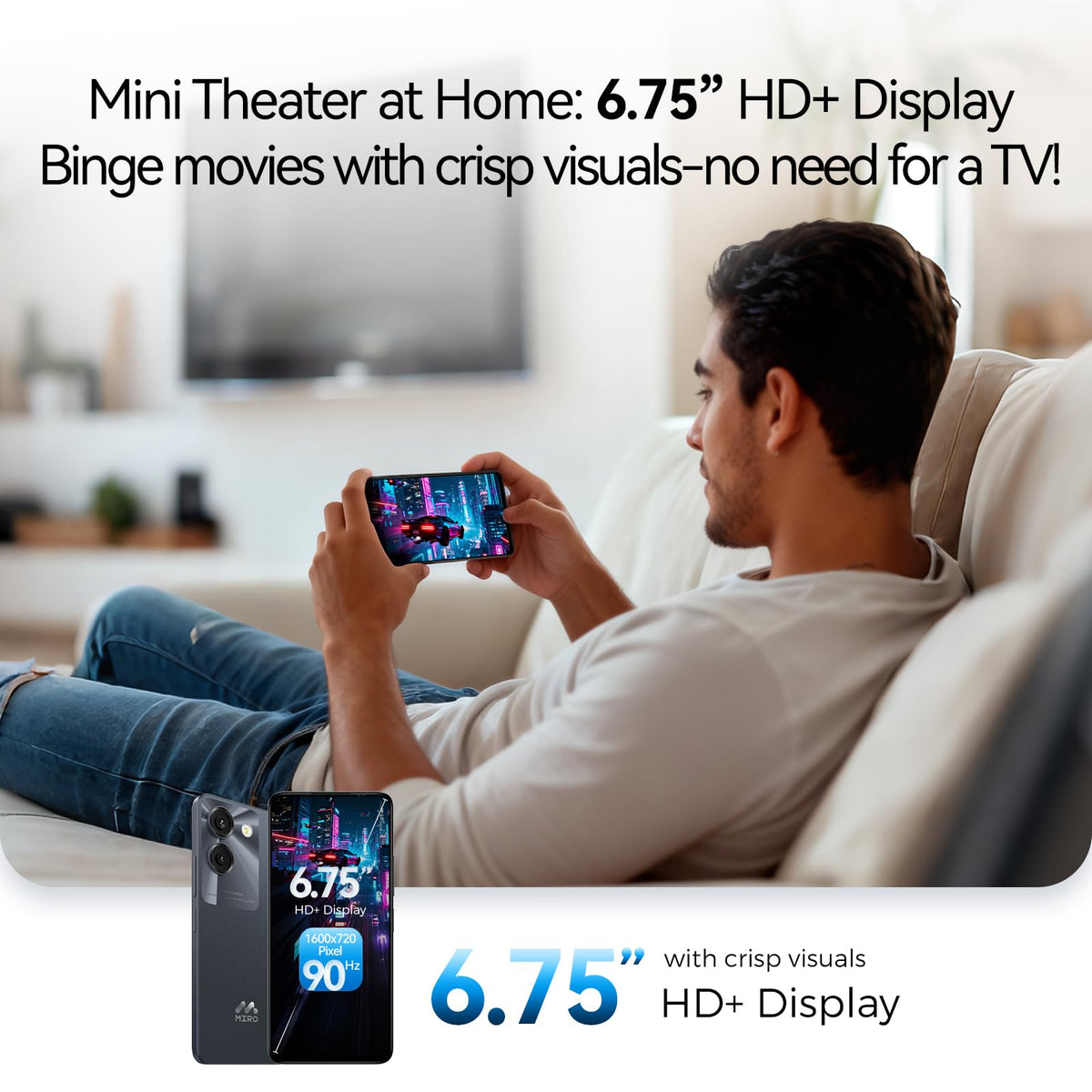 Ultra-Light 6.75" Big Screen 4G+64GB 13MP Dual Camera 4900mAh Android 14 Dual SIM Smartphone L302