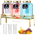 3 Pcs 2 Gallon Glass Drink Dispenser with Stand and Lid C196726