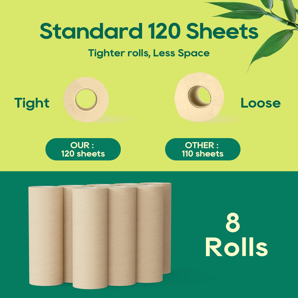 Bamboo Paper Towels, 8 Rolls, 2 Ply 120 Sheets Q1167