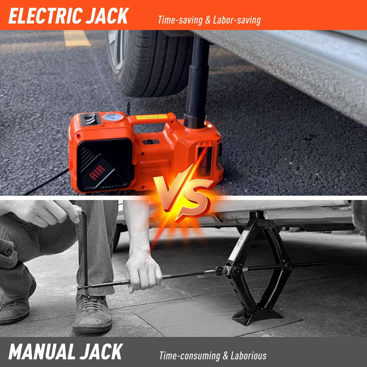 5 Ton Hydraulic Electric Car Jack Set with Tire Pump and Impact Wrench K380514