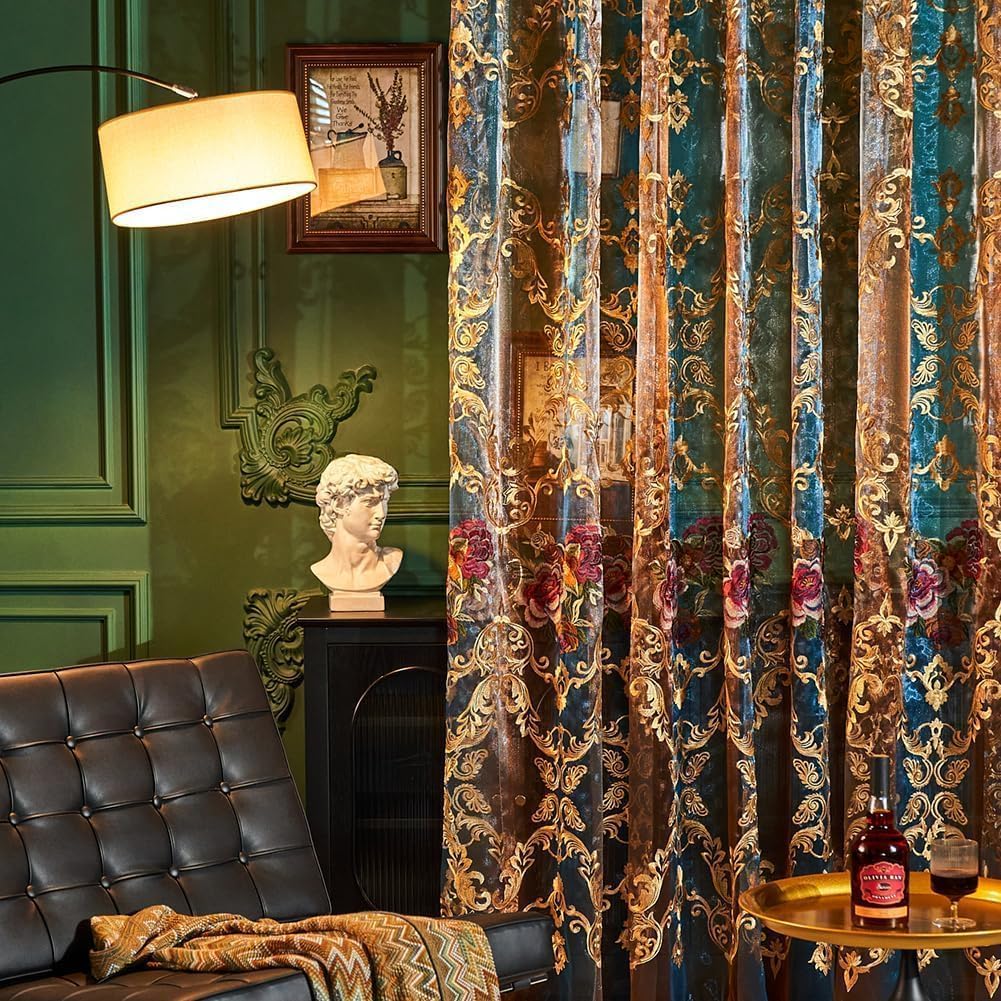 Embroidered Sheer Curtains with Floral Patterns 100"W x 84"L N790