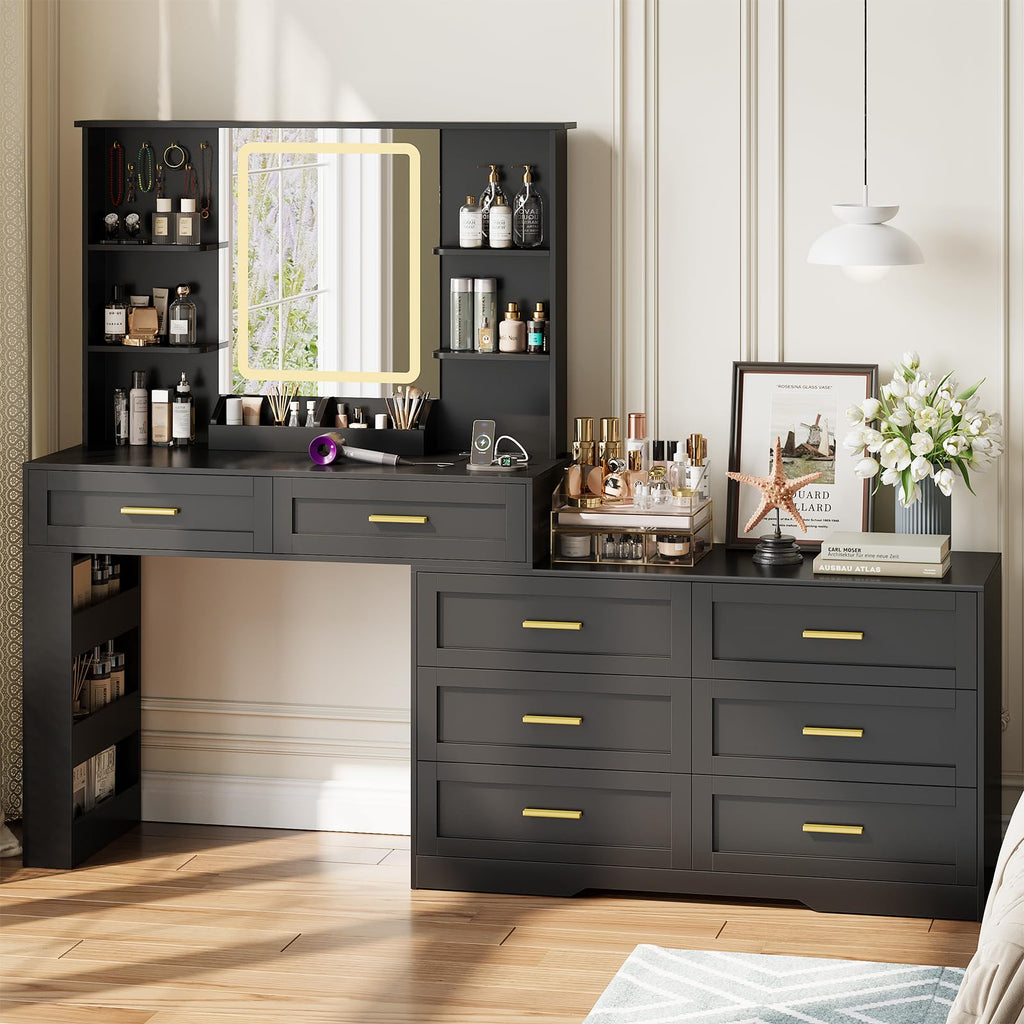 Black Makeup Vanity Desk with Mirror and Lights O949133