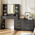 Black Makeup Vanity Desk with Mirror and Lights O949133