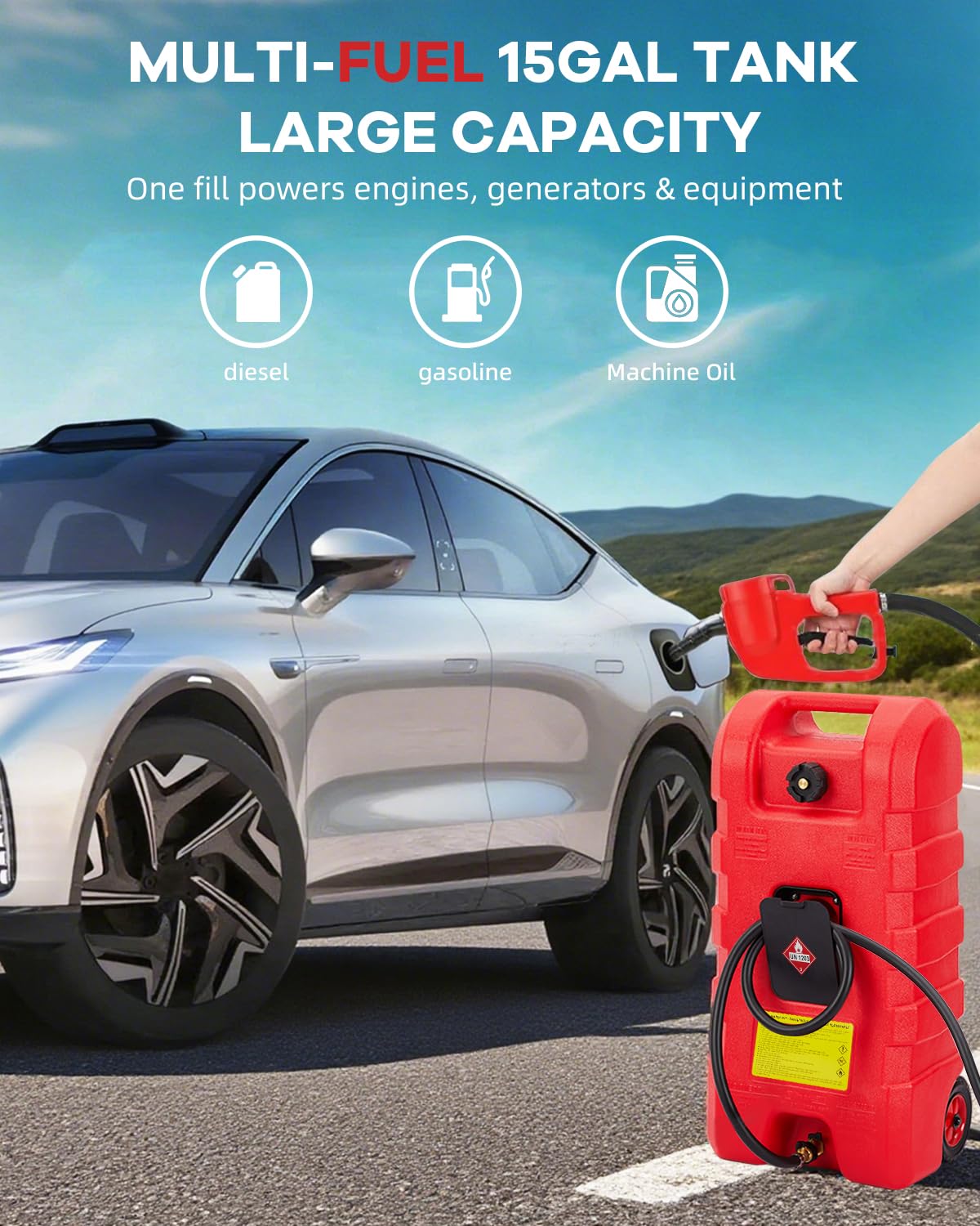 15 gal Red Portable Gas Can with Pump and Hose S263