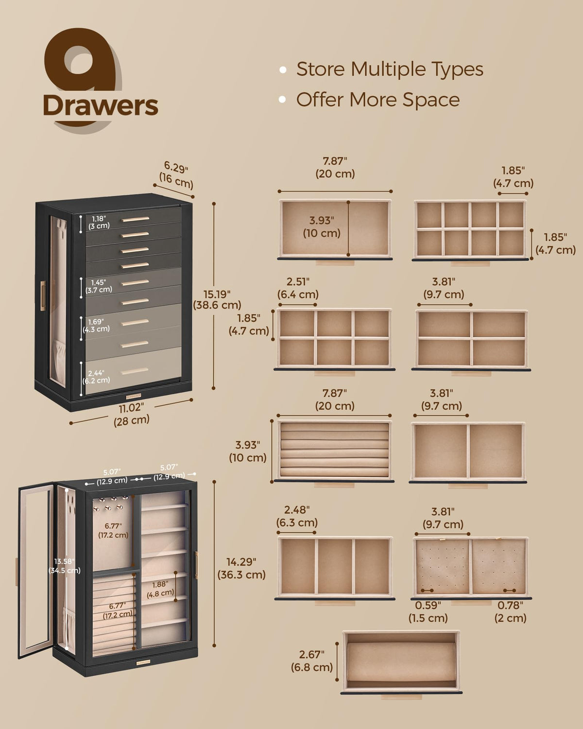 360° Rotating 9 Drawer Jewelry Box C793