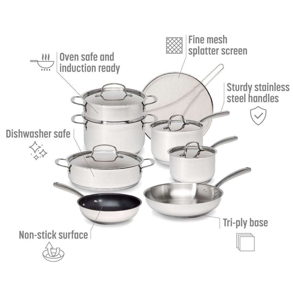 12-Piece Stainless Steel Cookware Set with Non Stick Frying Pan S602244